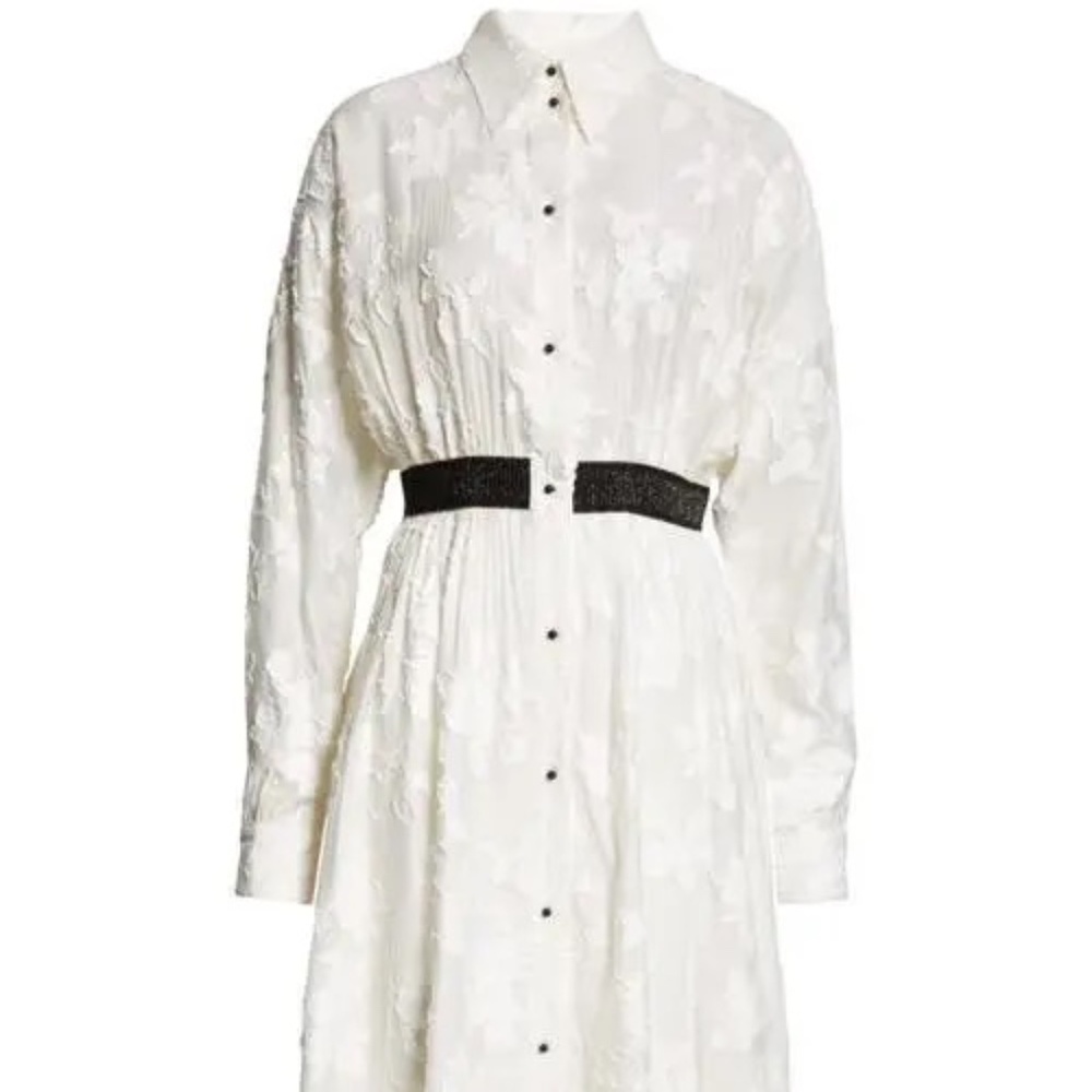 St John Collection XL Floral Shirtdress Fil Coupe Chalk NWT